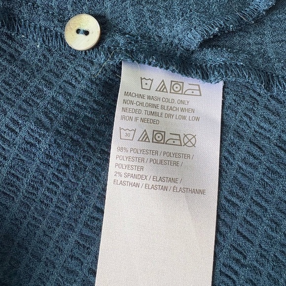 LOGO Lori Goldstein Long Sleeve Asymmetrical Teal Large Oversized Pockets Button - Picture 7 of 12